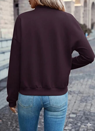 MDB Kadın Uzun Kollu önden Fermuarlı Cepli Modal Mürdüm Ceket