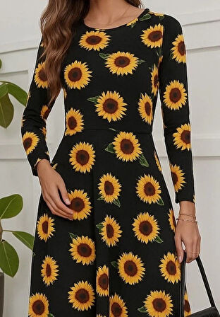 MDB Kadın Fakir Kol Bisiklet Yaka Midi Mikro Elbise