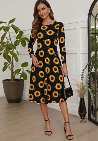 MDB Kadın Fakir Kol Bisiklet Yaka Midi Mikro Elbise