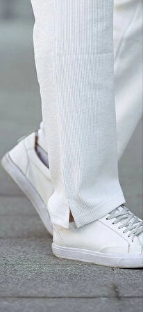 MDB Erkek Paça Yırtmaçlı Burgu elanik Dokulu Jogger Buggy Pantalon Rahat Kalıp  Beyaz