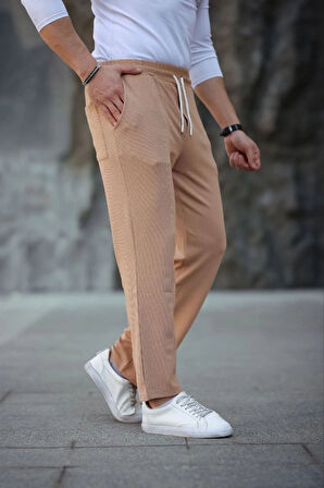 MDB Erkek Paça Yırtmaçlı Burgu elanik Dokulu Jogger Buggy Pantalon Rahat Kalıp  Kahverengi