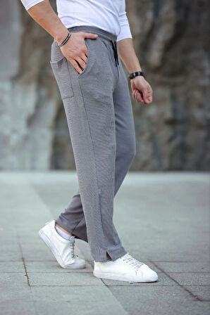 MDB Erkek Paça Yırtmaçlı Burgu elanik Dokulu Jogger Buggy Pantalon Rahat Kalıp  Gri