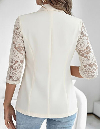MDB Kadın Uzun Kollu Truvakar Kol önden Düğmeli Cepli Dantelli Atlas Ceket