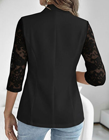 MDB Kadın Uzun Kollu Truvakar Kol önden Düğmeli Cepli Dantelli Atlas Ceket
