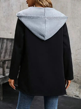 MDB Kadın Uzun Kollu Kapşonlu çift Renkli şardonlu Iki Iplik Ceket