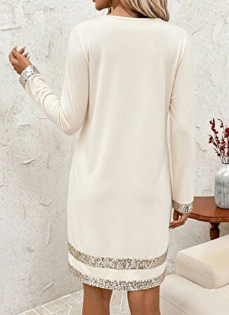 MDB Kadın Uzun Kollu Bisiklet Yaka Mini Ithal Krep Elbise