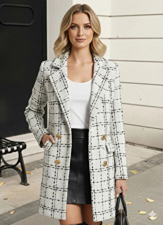 MDB Kadın Uzun Kollu Yakalı önden Düğmeli Dokuma Ceket