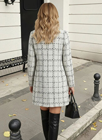 MDB Kadın Uzun Kollu Yakalı önden Düğmeli Dokuma Ceket