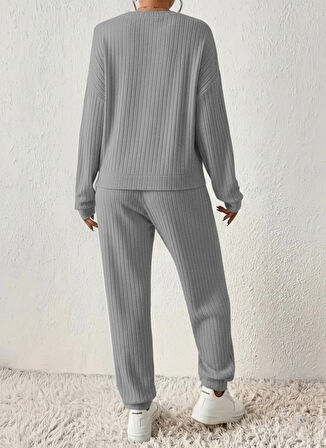 MDB Kadın Uzun Kollu V Yakalı Kaşkorse Bluz Ve Pantolon Ikili Takım