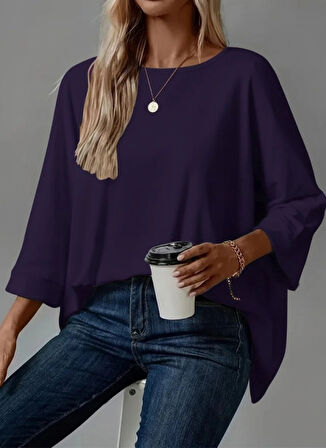 MDB Kadın Truvakar Kollu Bisiklet Yaka Viskon Bluz