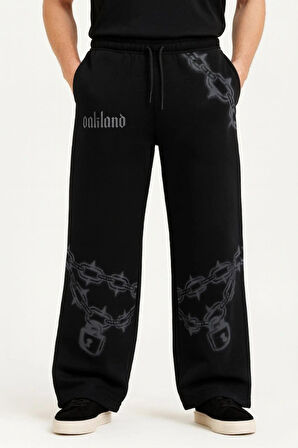 MDB Erkek Üç İplik Pamuklu Baskılı Cepli Jogger Buggy Pantalon Oversize Kalıp  iyah