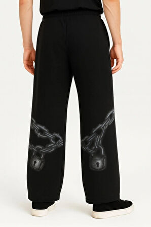 MDB Erkek Üç İplik Pamuklu Baskılı Cepli Jogger Buggy Pantalon Oversize Kalıp  iyah