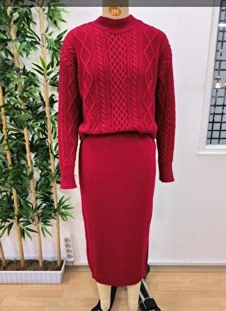 MDB Kadın Uzun Kollu Balıkçı Yaka Bluz Ve Etek Ikili Triko Takım