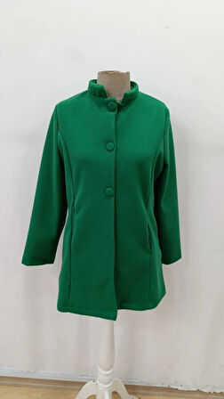 MDB Kadın Uzun Kollu Hakim Yakalı önden Düğmeli Cep Detaylı Kısa Taba Kaşe Kaban