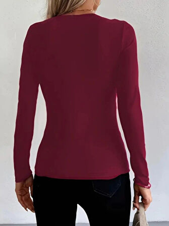 MDB Kadın Uzun Kollu Yakadan Halka Detaylı Viskon Bluz