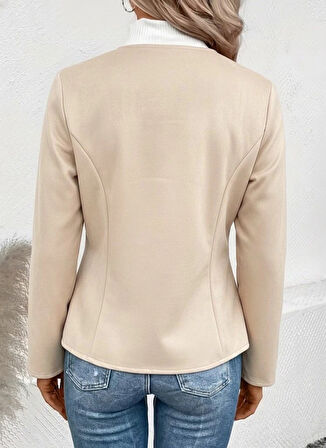 MDB Kadın Uzun Kollu Yuvarlak Yaka önden Fermuarlı Süet Ceket
