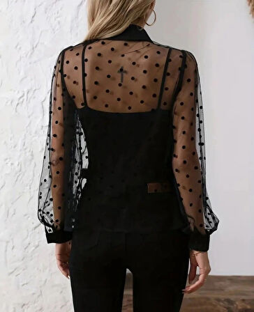 MDB Kadın Uzun Kollu Yakalı şeffaf Tül Detaylı Ve Viskon Atlet Ikili Takım