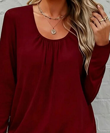 MDB Kadın Uzun Kollu Yuvarlak Yakalı Viskon Bluz
