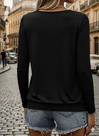 MDB Kadın Uzun Kollu Yuvarlak Yakalı Viskon Bluz