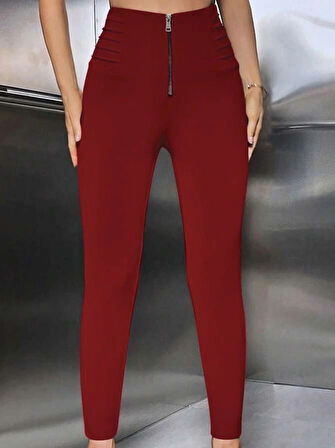 MDB Kadın Yüksek Belli önden Fermuar Ve Nervur Detaylı Dalgıç Tayt