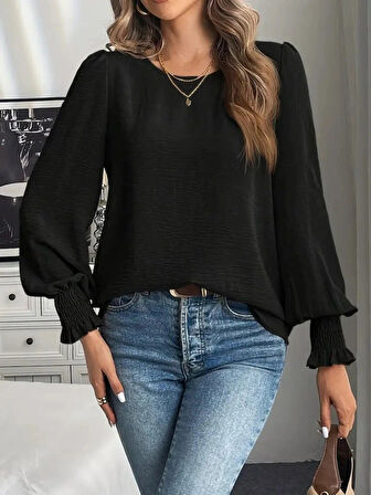 MDB Kadın Uzun Kollu Yuvarlak Yaka Aerobin Bluz