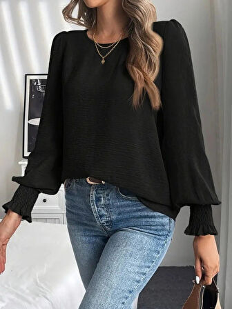 MDB Kadın Uzun Kollu Yuvarlak Yaka Aerobin Bluz