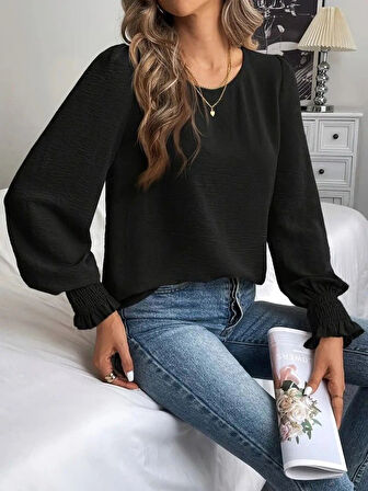 MDB Kadın Uzun Kollu Yuvarlak Yaka Aerobin Bluz