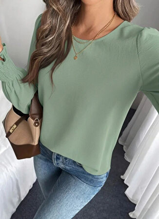 MDB Kadın Uzun Kollu Yuvarlak Yaka Aerobin Bluz