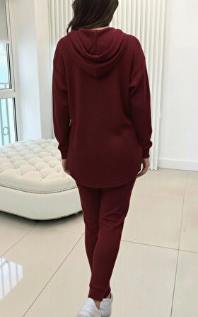 MDB Kadın Uzun Kollu Kapşonlu Meloni Bluz Ve Pantolon Ikili Takım