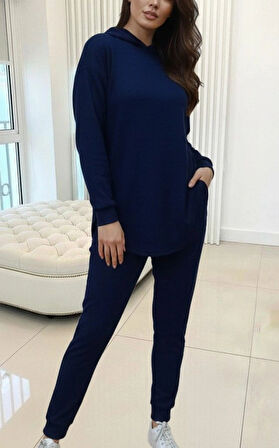 MDB Kadın Uzun Kollu Kapşonlu Meloni Bluz Ve Pantolon Ikili Takım