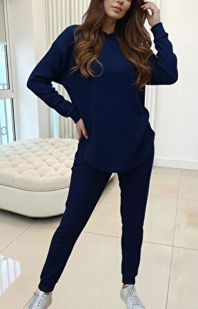 MDB Kadın Uzun Kollu Kapşonlu Meloni Bluz Ve Pantolon Ikili Takım