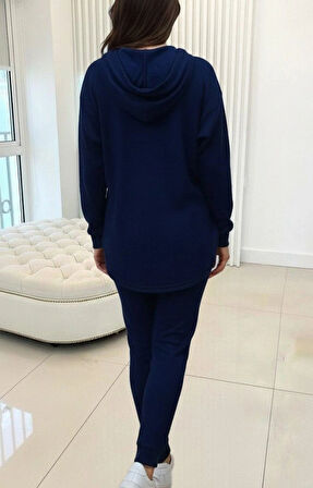 MDB Kadın Uzun Kollu Kapşonlu Meloni Bluz Ve Pantolon Ikili Takım