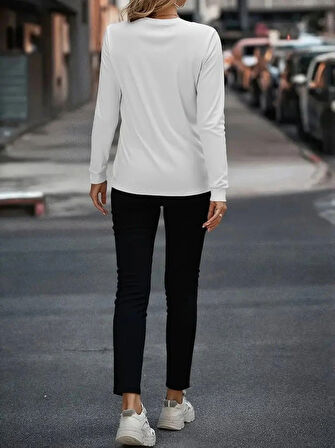 MDB Kadın Uzun Kollu Bisiklet Yaka Cepli Viskon Iki Iplik Bluz Ve Pantolon Ikili Takım