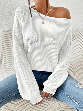 MDB Kadın Uzun Kollu Tek Omuzu Açık Detaylı Triko Bluz