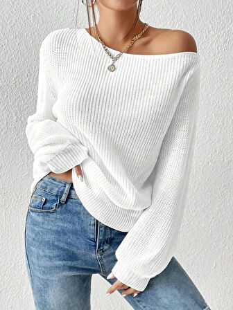 MDB Kadın Uzun Kollu Tek Omuzu Açık Detaylı Triko Bluz