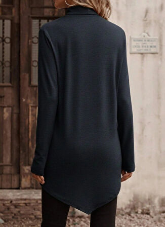 MDB Kadın Uzun Kollu Balıkçı Yaka Asimetrik Kesim Detaylı Antrasit Yün Viskon Bluz