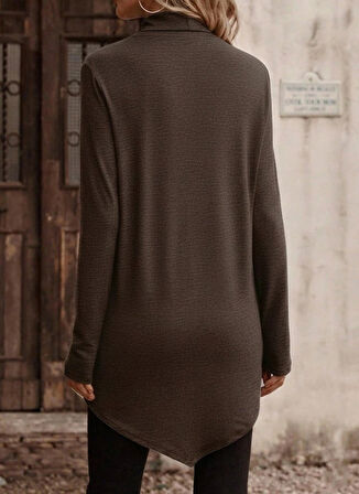 MDB Kadın Uzun Kollu Balıkçı Yaka Asimetrik Kesim Detaylı Yün Viskon Bluz