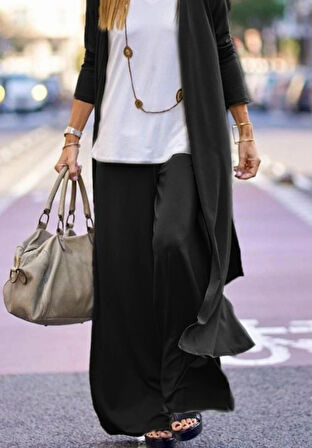 MDB Kadın Uzun Kollu önü Açık Viskon Ceket Ve Pantolon Ikili Takım