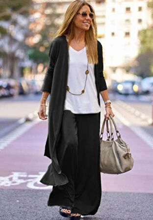 MDB Kadın Uzun Kollu önü Açık Viskon Ceket Ve Pantolon Ikili Takım