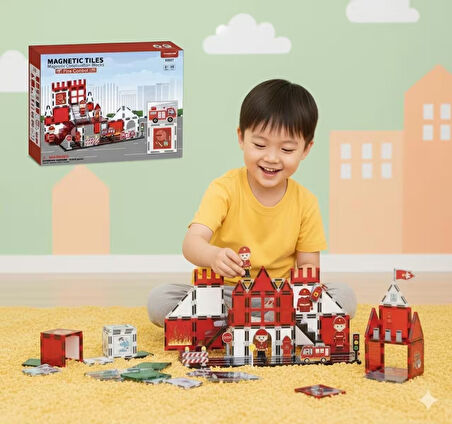 Manyetik Yapı Blokları 48 Parça İtfaiye Serisi
