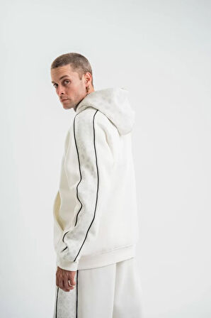 POLIZEI Premium Kalite Unisex Kapşonlu Ara Biyeli SweatShirt - Beyaz