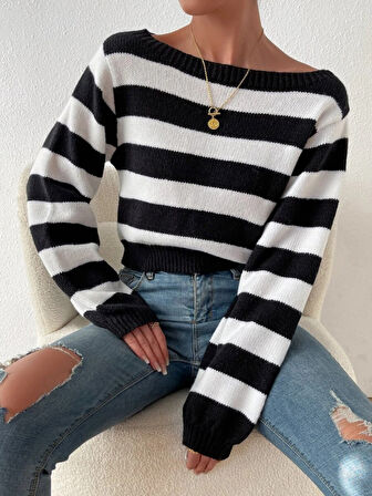 Kadın Uzun Kollu Kayık Yaka Triko Bluz