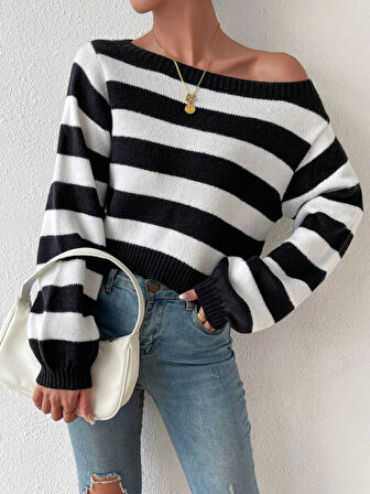 Kadın Uzun Kollu Kayık Yaka Triko Bluz