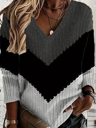 Kadın Uzun Kollu V Yakalı Triko Bluz