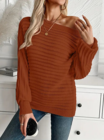 Kadın Uzun Kollu Tek Omuzu Açık Triko Bluz