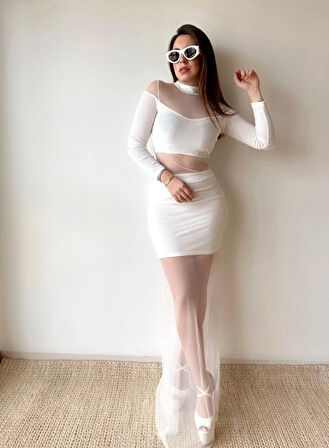 Kadın Balıkçı Yaka Transparan Dekolteli Fırsat ürün Elbise