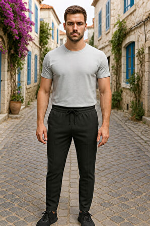 Erkek Yüksek Bel önden Bağcıklı Cepli Waffle Pantolon