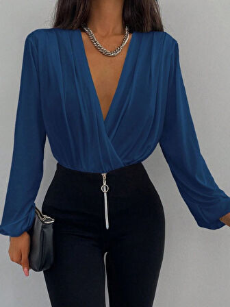 Kadın Uzun Kollu Kruvaze Yaka Sandy Bluz