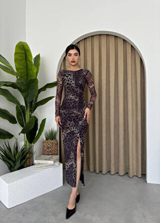 Gena Tül Midi Boy Elbise