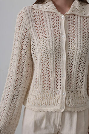 Gömlek Yaka Uzun Kol Triko - Ekru